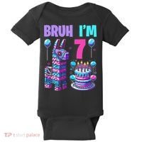 7th Birthday Party Llama Pinata Girl Bruh Im 7 Baby Bodysuit thumb 0