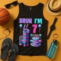 7th Birthday Party Llama Pinata Girl Bruh Im 7 Tank Top thumb 4