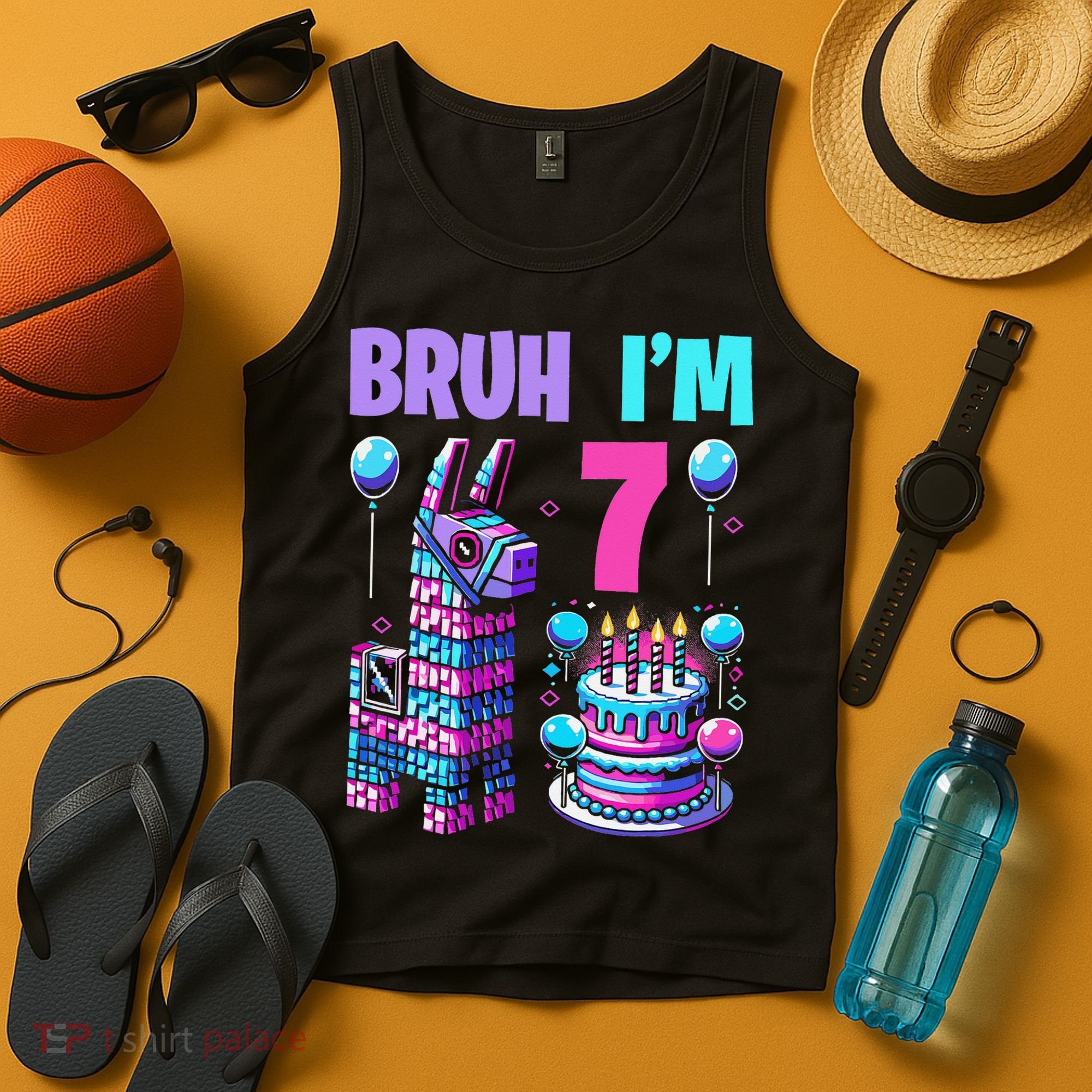 7th Birthday Party Llama Pinata Girl Bruh Im 7 Tank Top