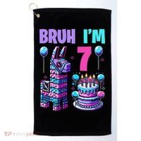 7th Birthday Party Llama Pinata Girl Bruh Im 7 Golf Towel thumb 0