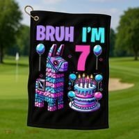 7th Birthday Party Llama Pinata Girl Bruh Im 7 Golf Towel thumb 1