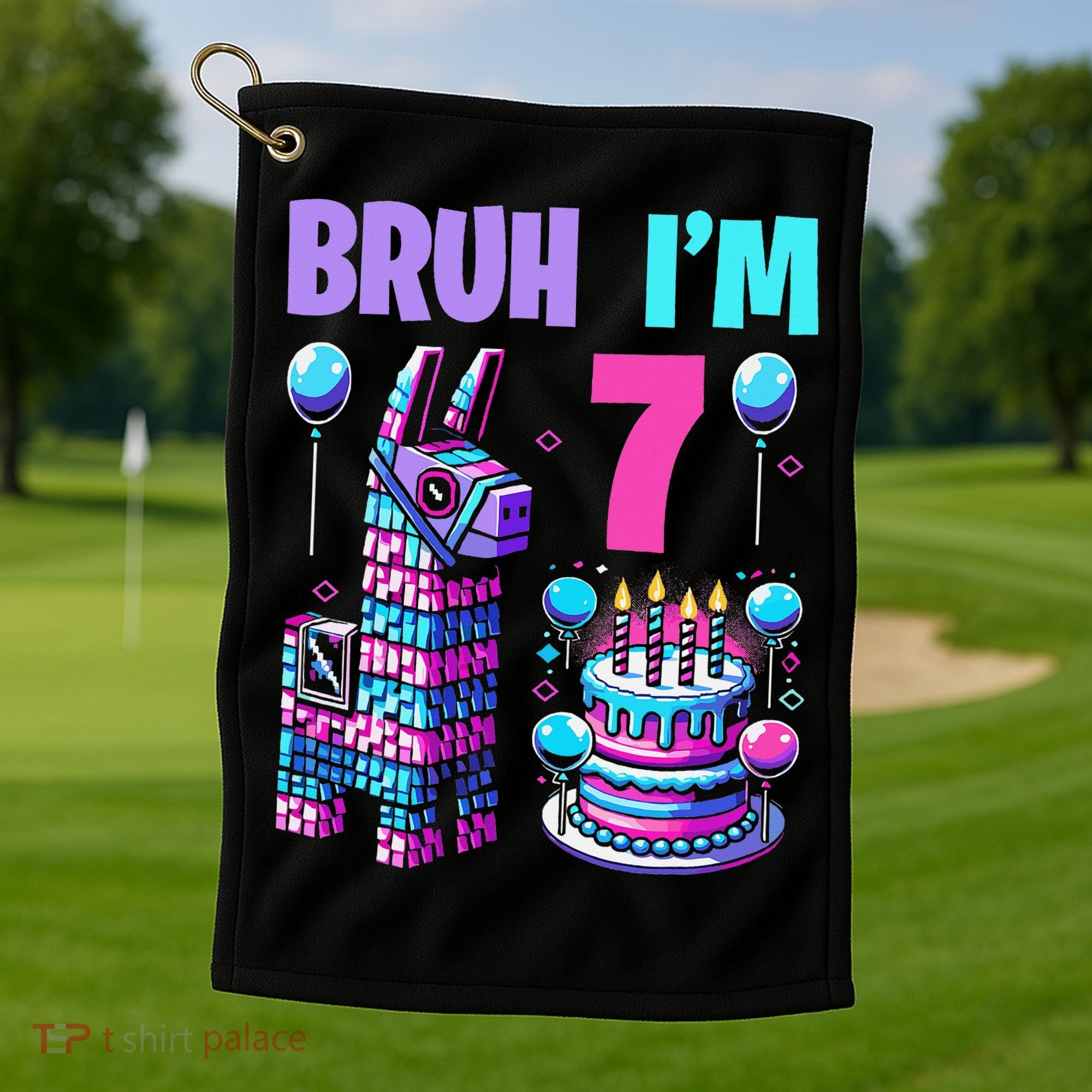 7th Birthday Party Llama Pinata Girl Bruh Im 7 Golf Towel