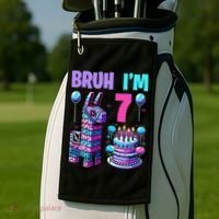 7th Birthday Party Llama Pinata Girl Bruh Im 7 Golf Towel thumb 2
