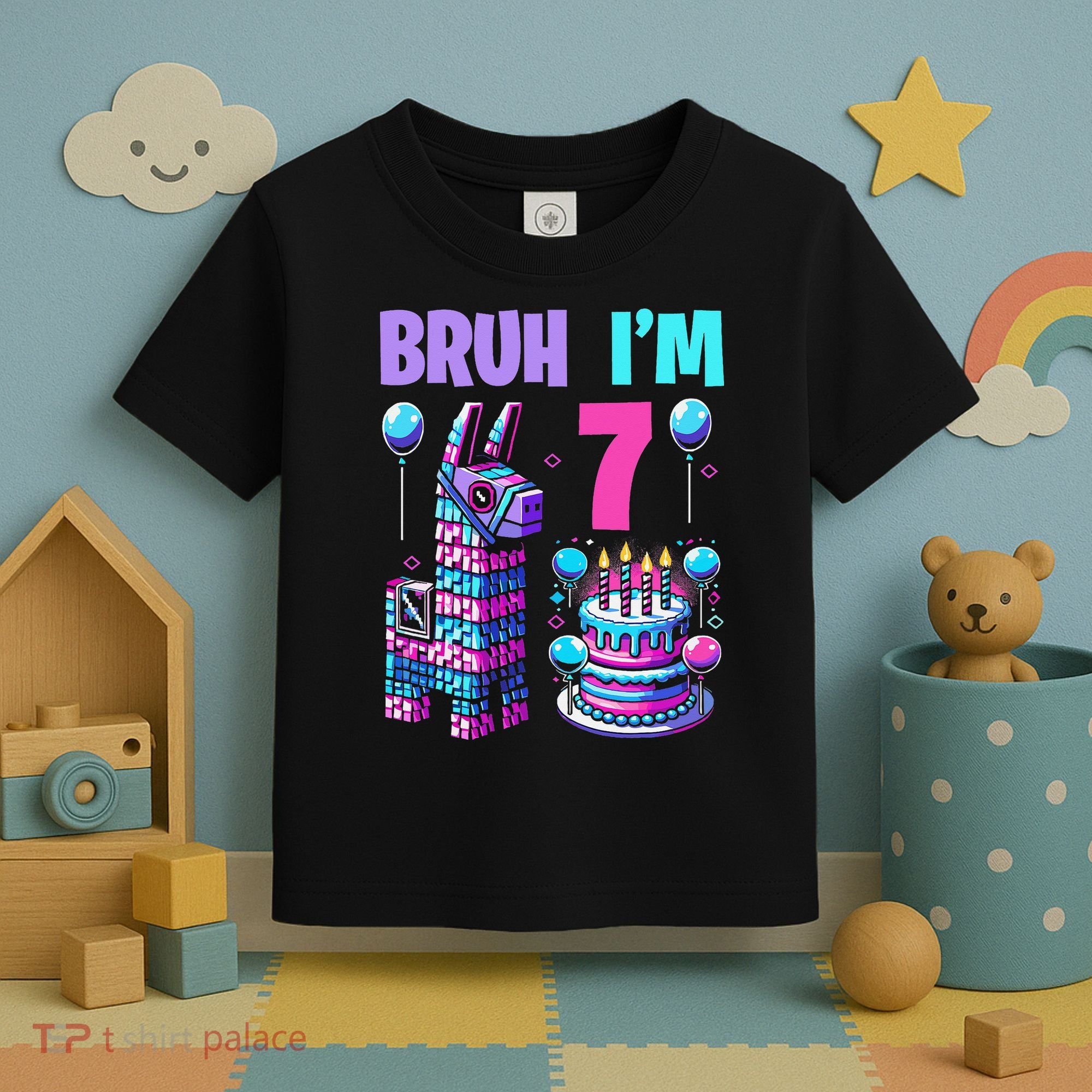 7th Birthday Party Llama Pinata Girl Bruh Im 7 Toddler T-Shirt