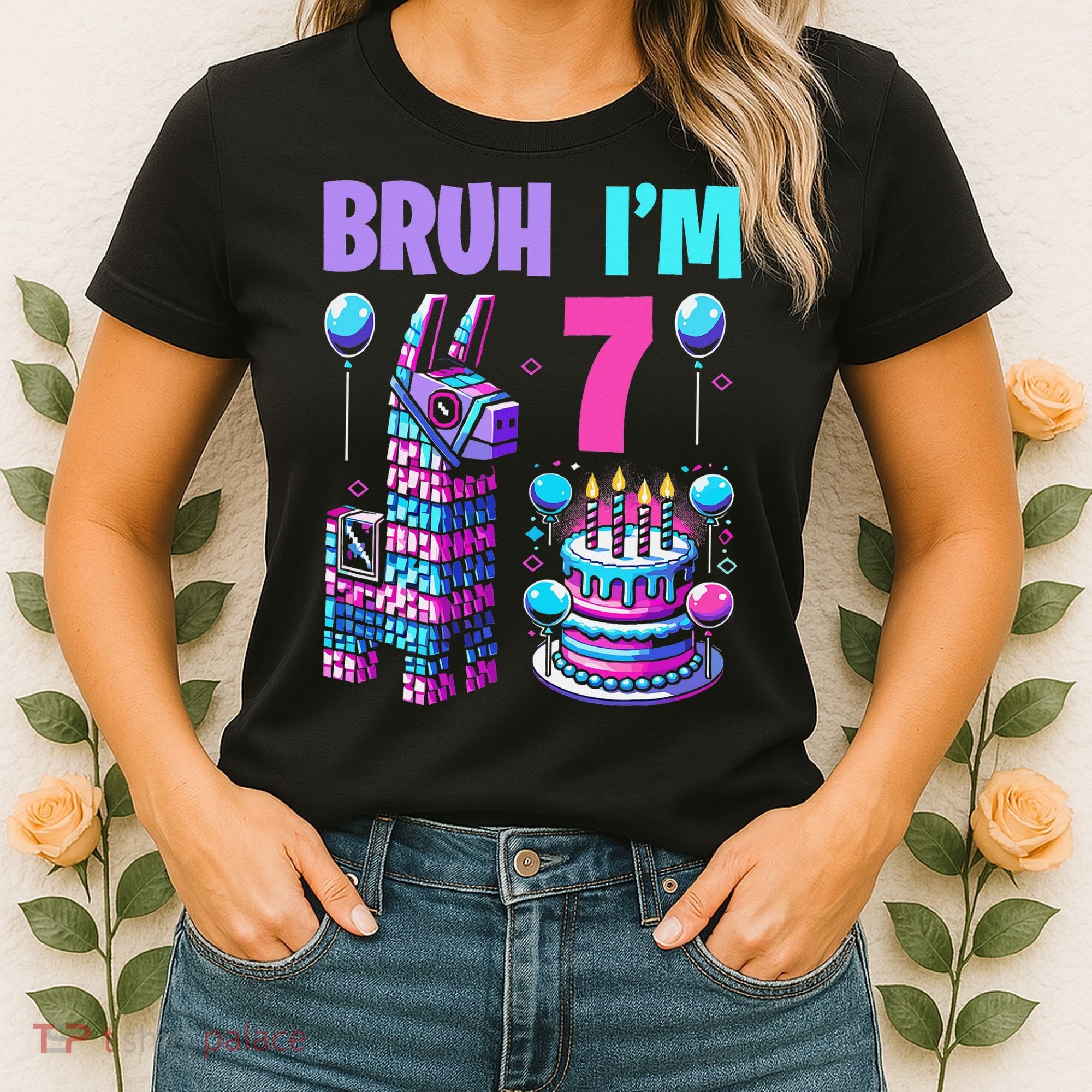 7th Birthday Party Llama Pinata Girl Bruh Im 7 Women's T-Shirt
