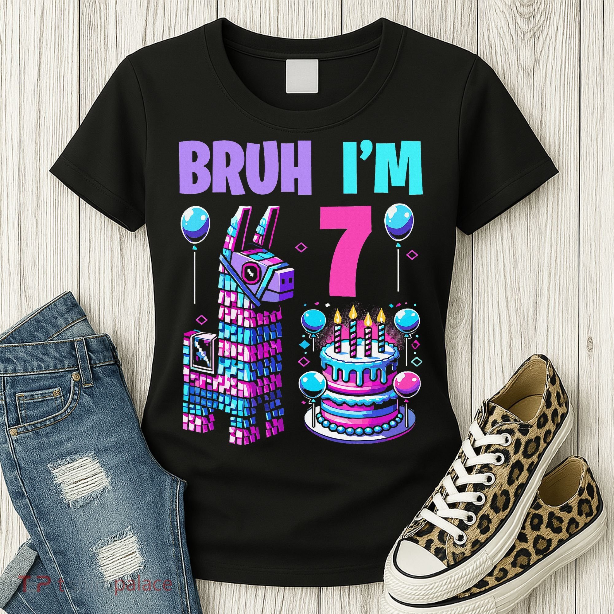 7th Birthday Party Llama Pinata Girl Bruh Im 7 Women's T-Shirt