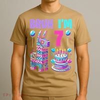 7th Birthday Party Llama Pinata Girl Bruh Im 7 T-Shirt thumb 3