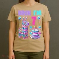 7th Birthday Party Llama Pinata Girl Bruh Im 7 T-Shirt thumb 4