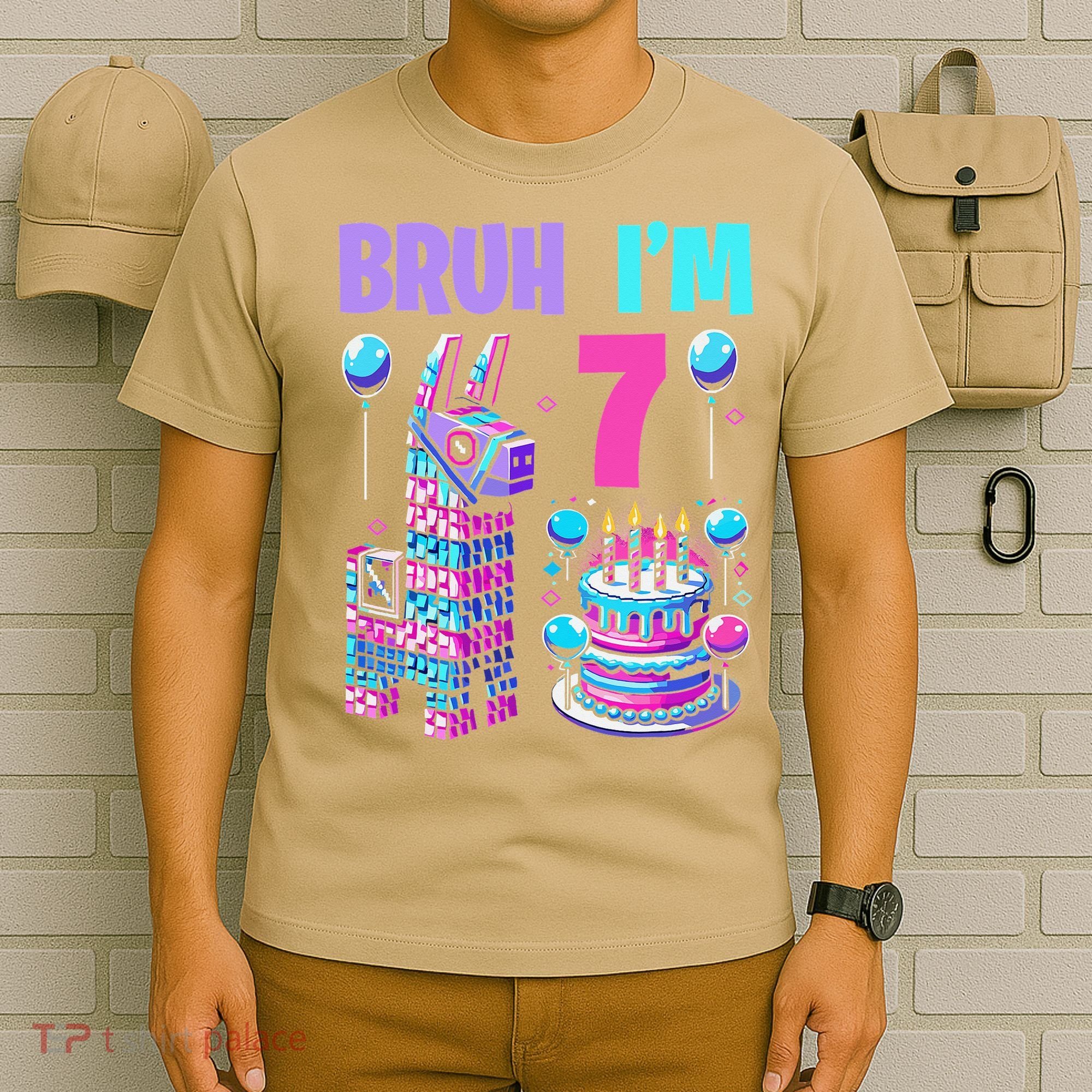 7th Birthday Party Llama Pinata Girl Bruh Im 7 T-Shirt