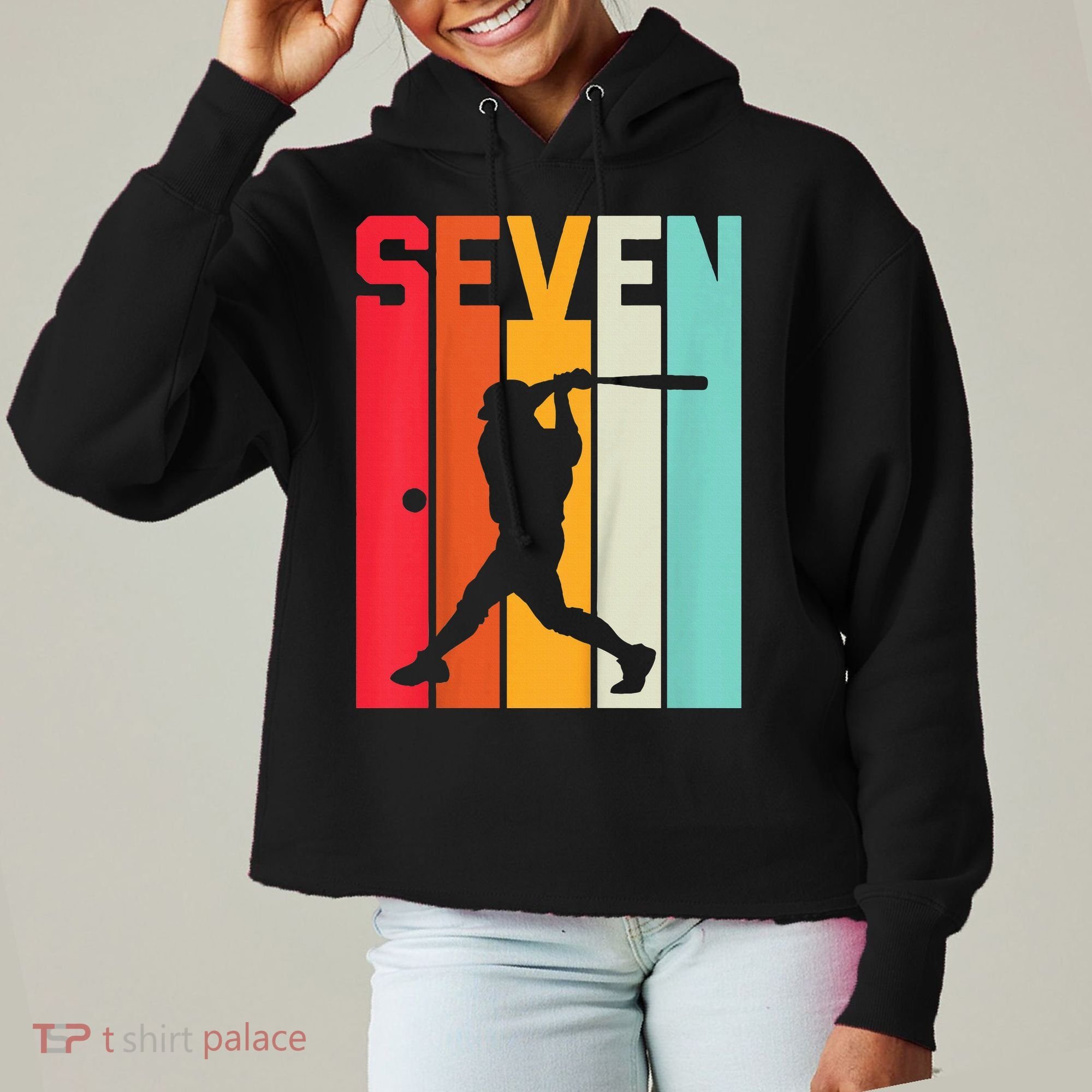7th Birthday Retro Baseball 7 Years Old Ladies Heavyweight Boxy Pullover Hoodie