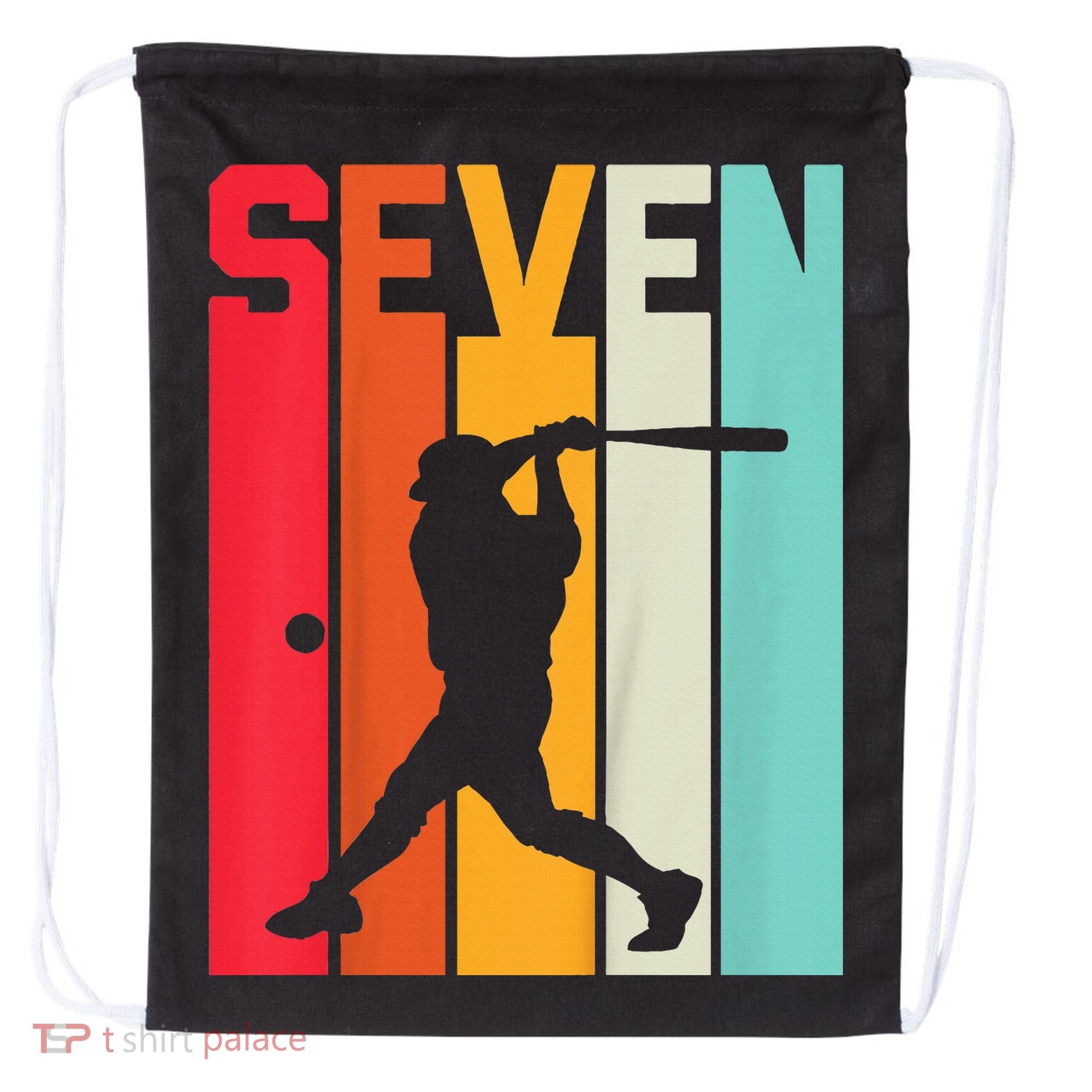 7th Birthday Retro Baseball 7 Years Old Drawstring Bag