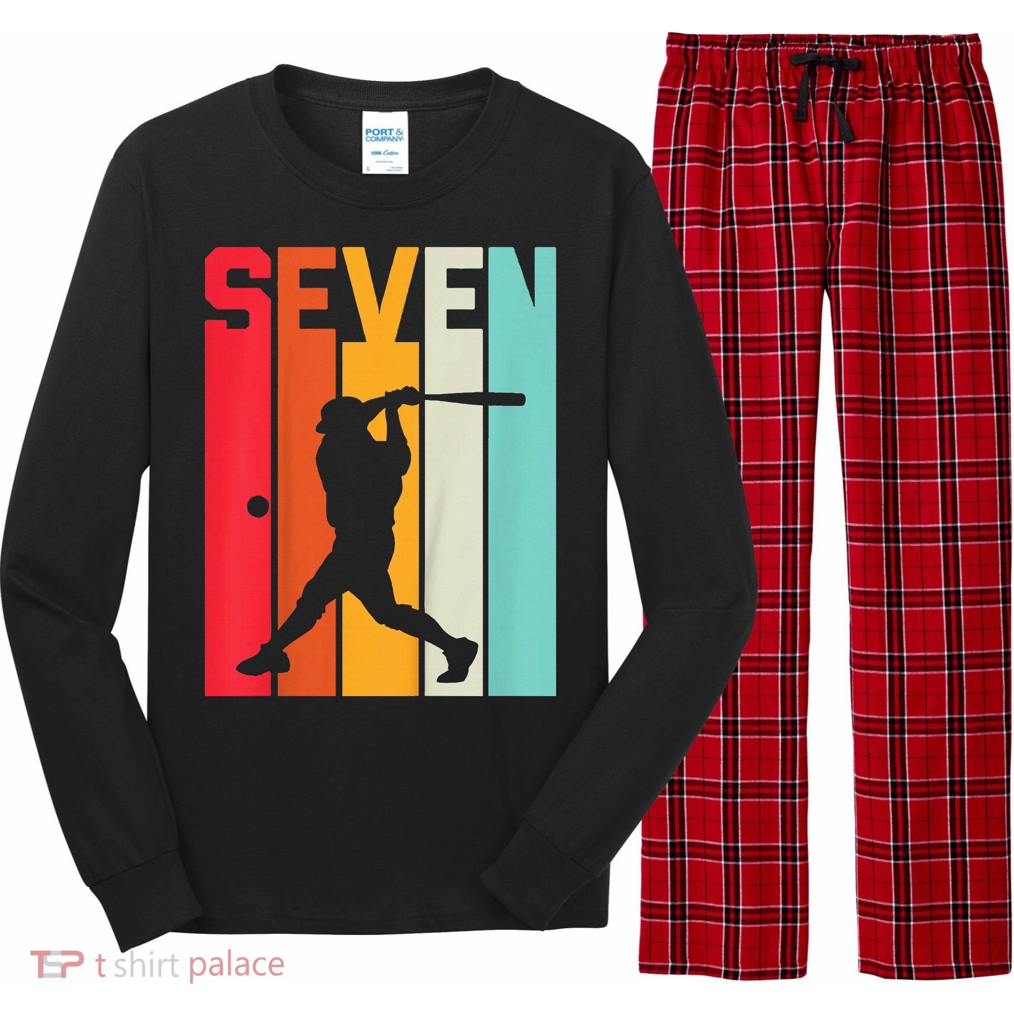 7th Birthday Retro Baseball 7 Years Old Long Sleeve Pajama Set