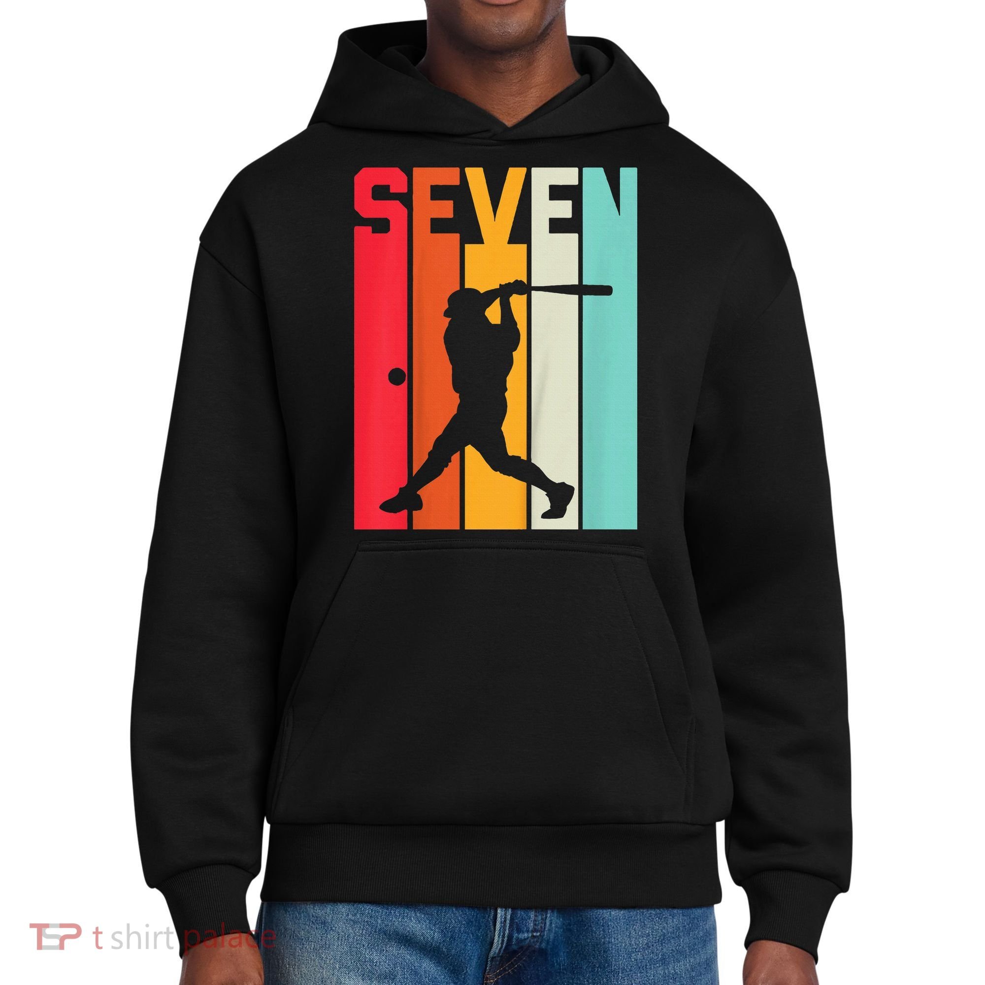 7th Birthday Retro Baseball 7 Years Old District V.I.T. Heavyweight Hoodie