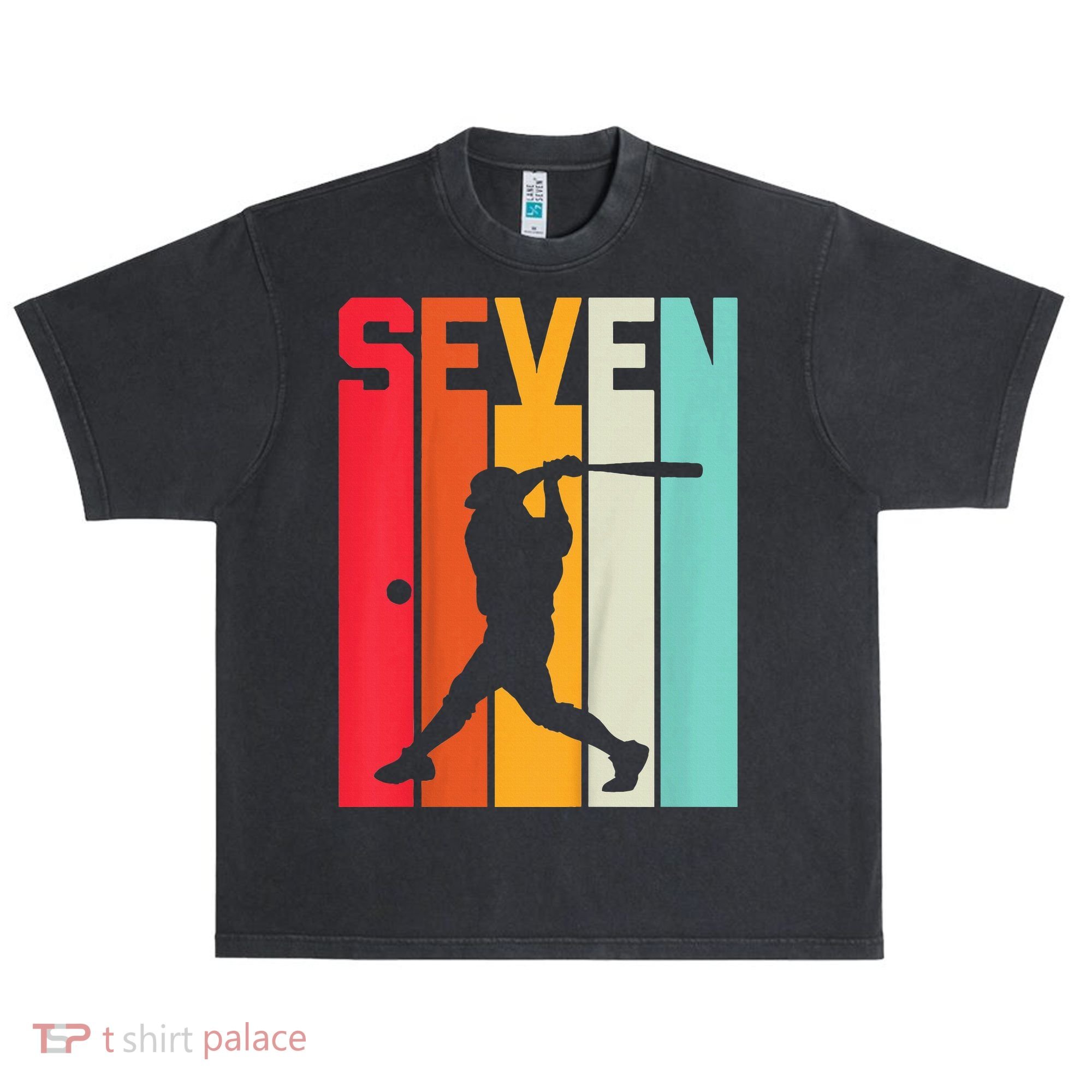 7th Birthday Retro Baseball 7 Years Old Urban Oversized Heavyweight T-Shirt