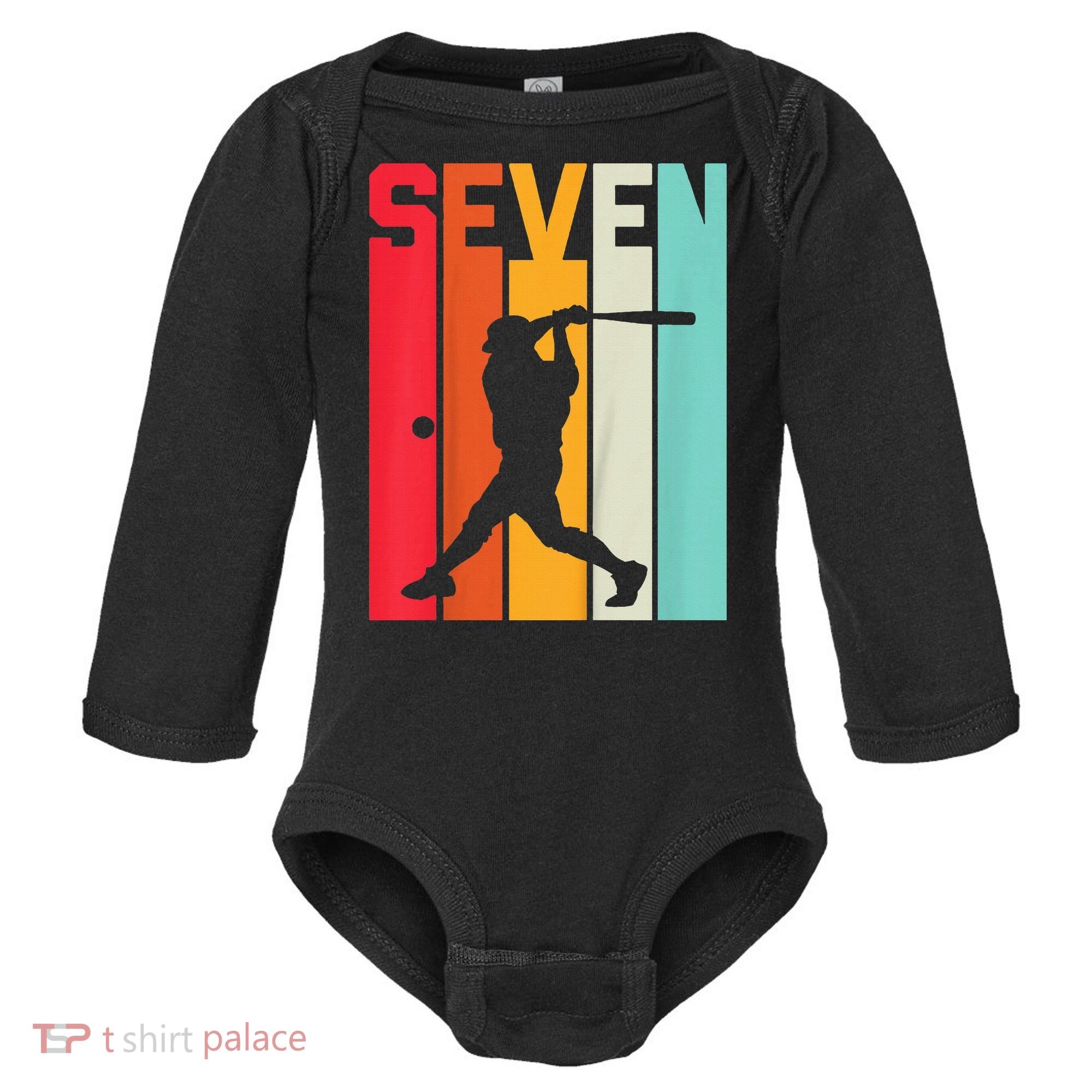 7th Birthday Retro Baseball 7 Years Old Baby Long Sleeve Bodysuit