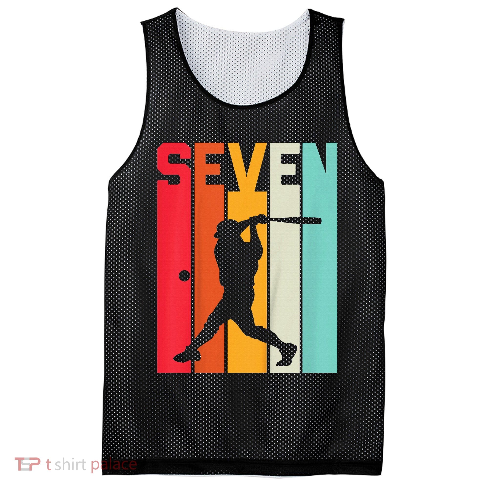 7th Birthday Retro Baseball 7 Years Old Mesh Reversible Basketball Jersey Tank
