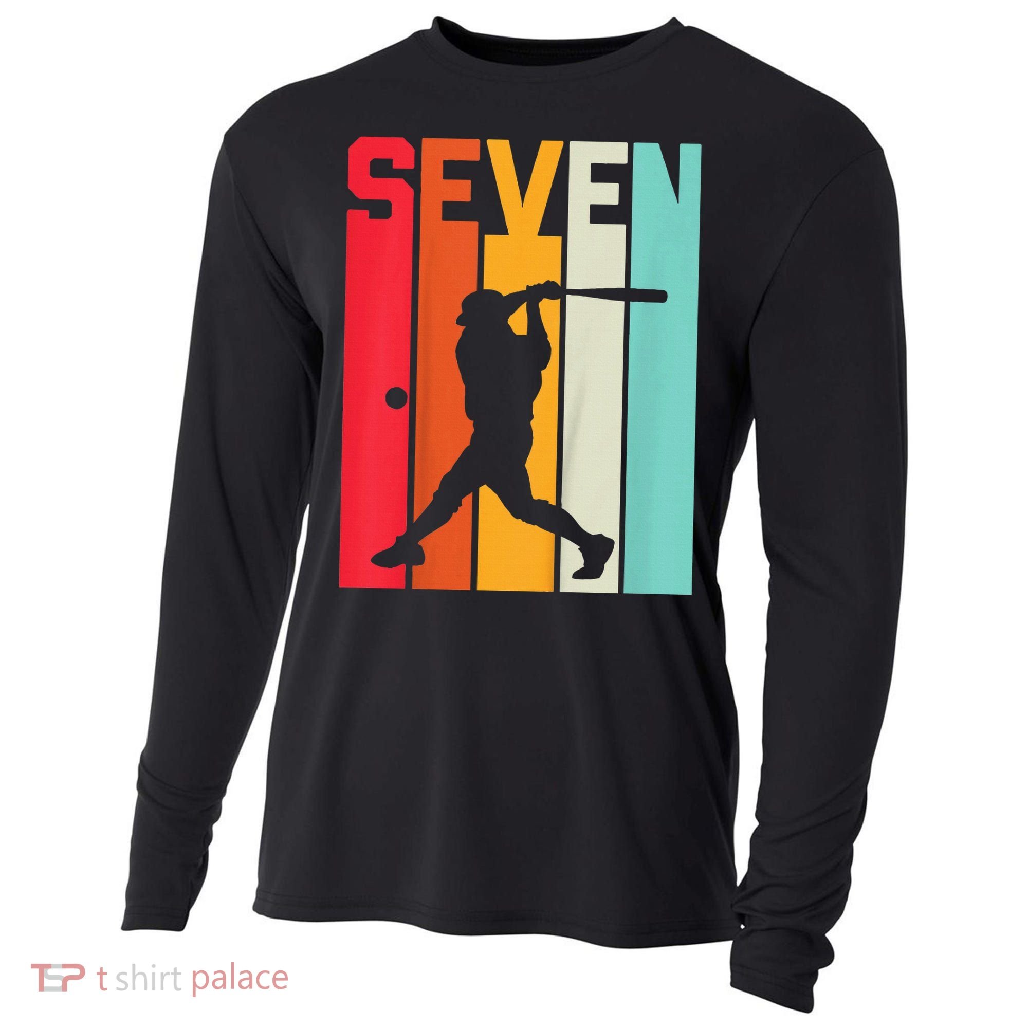 7th Birthday Retro Baseball 7 Years Old Cooling Performance Long Sleeve Crew