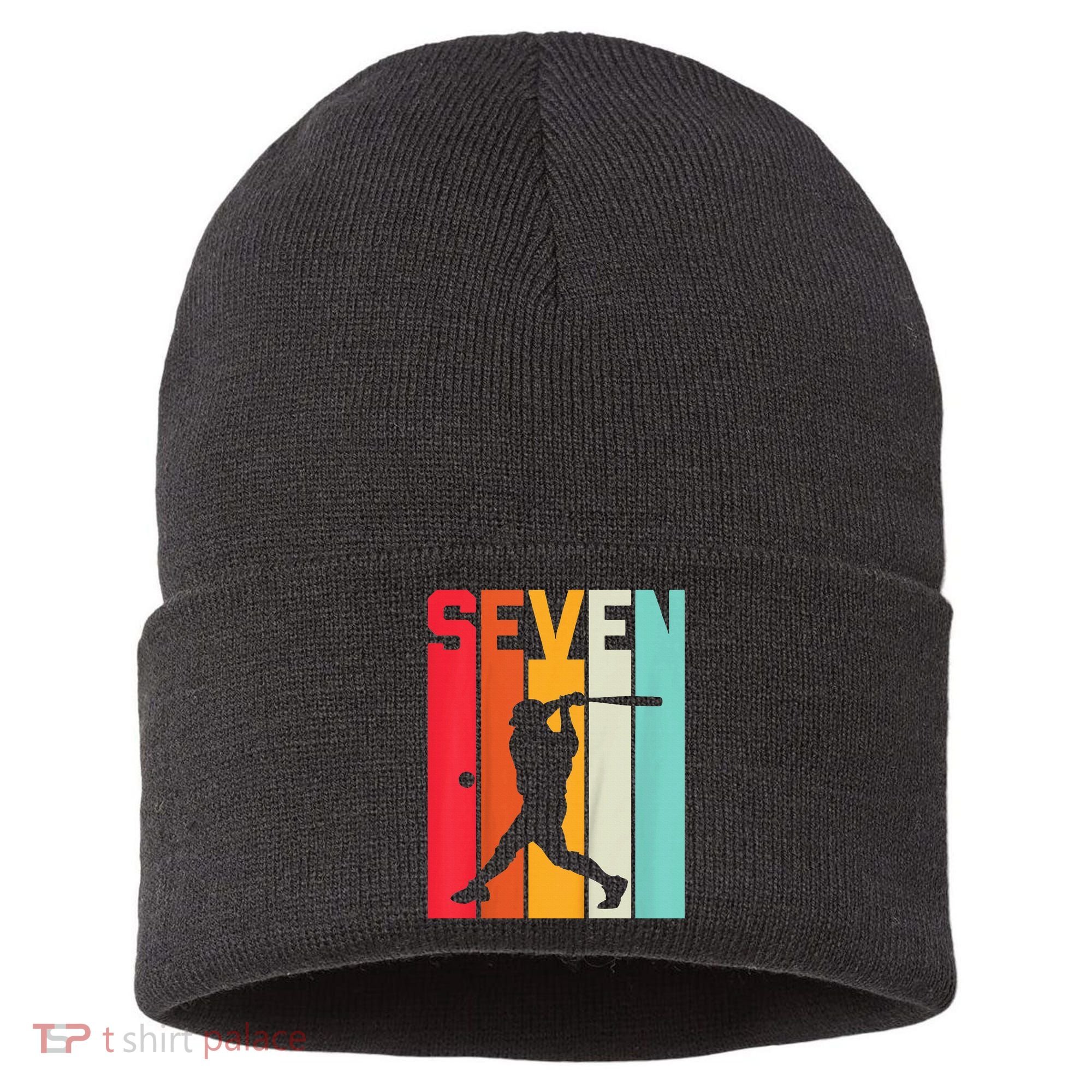 7th Birthday Retro Baseball 7 Years Old Sustainable Knit Beanie