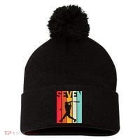 7th Birthday Retro Baseball 7 Years Old Pom Pom 12in Knit Beanie thumb 0