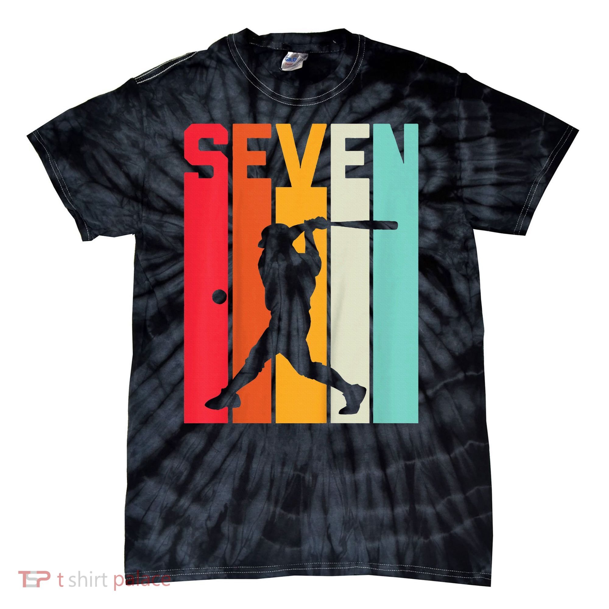 7th Birthday Retro Baseball 7 Years Old Tie-Dye T-Shirt