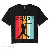 7th Birthday Retro Baseball 7 Years Old Women's Crop Top Tee thumb 0