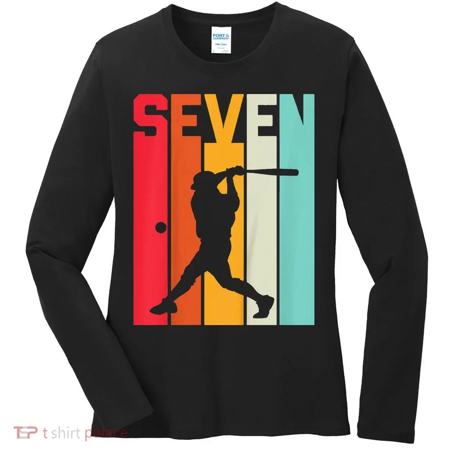 7th Birthday Retro Baseball 7 Years Old Women's Long Sleeve Shirt