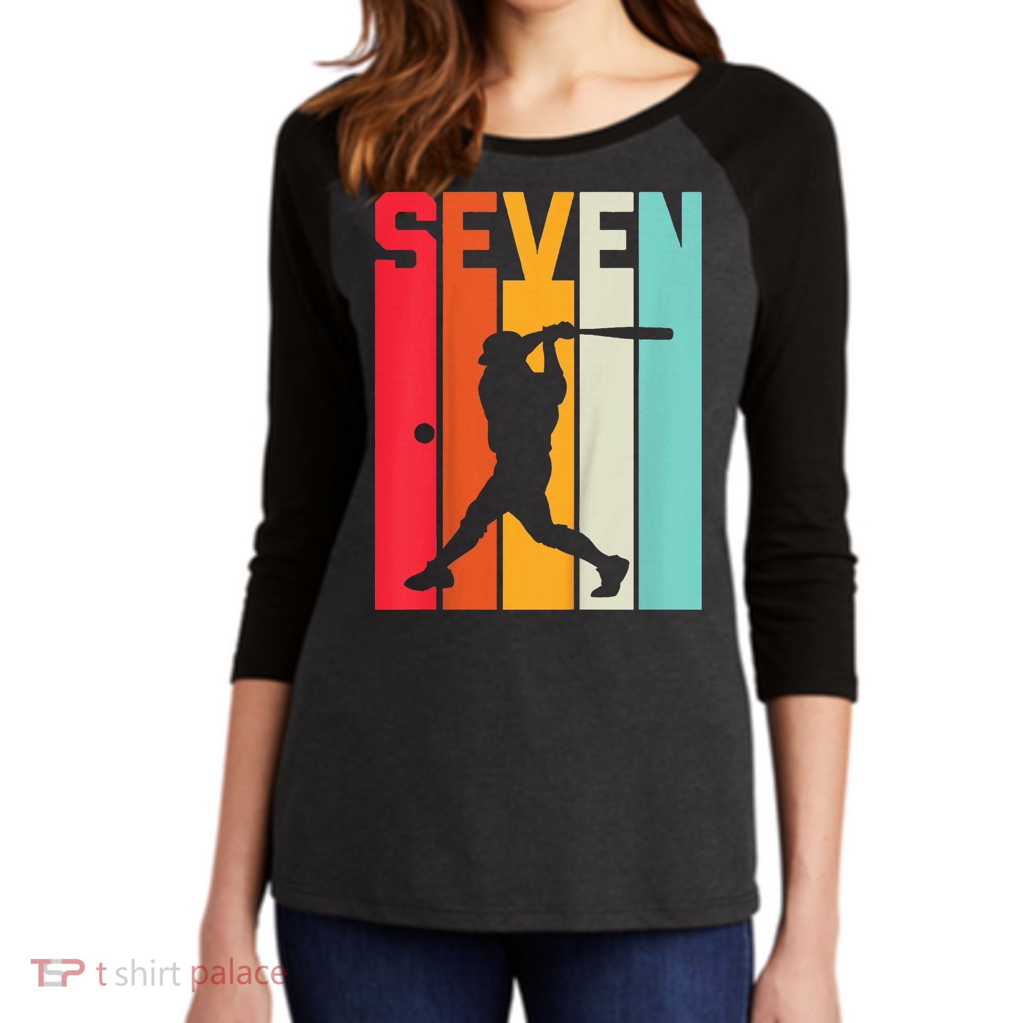 7th Birthday Retro Baseball 7 Years Old Women's Tri-Blend 3/4-Sleeve Raglan Shirt
