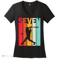 7th Birthday Retro Baseball 7 Years Old Women's V-Neck T-Shirt thumb 0