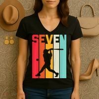 7th Birthday Retro Baseball 7 Years Old Women's V-Neck T-Shirt thumb 3