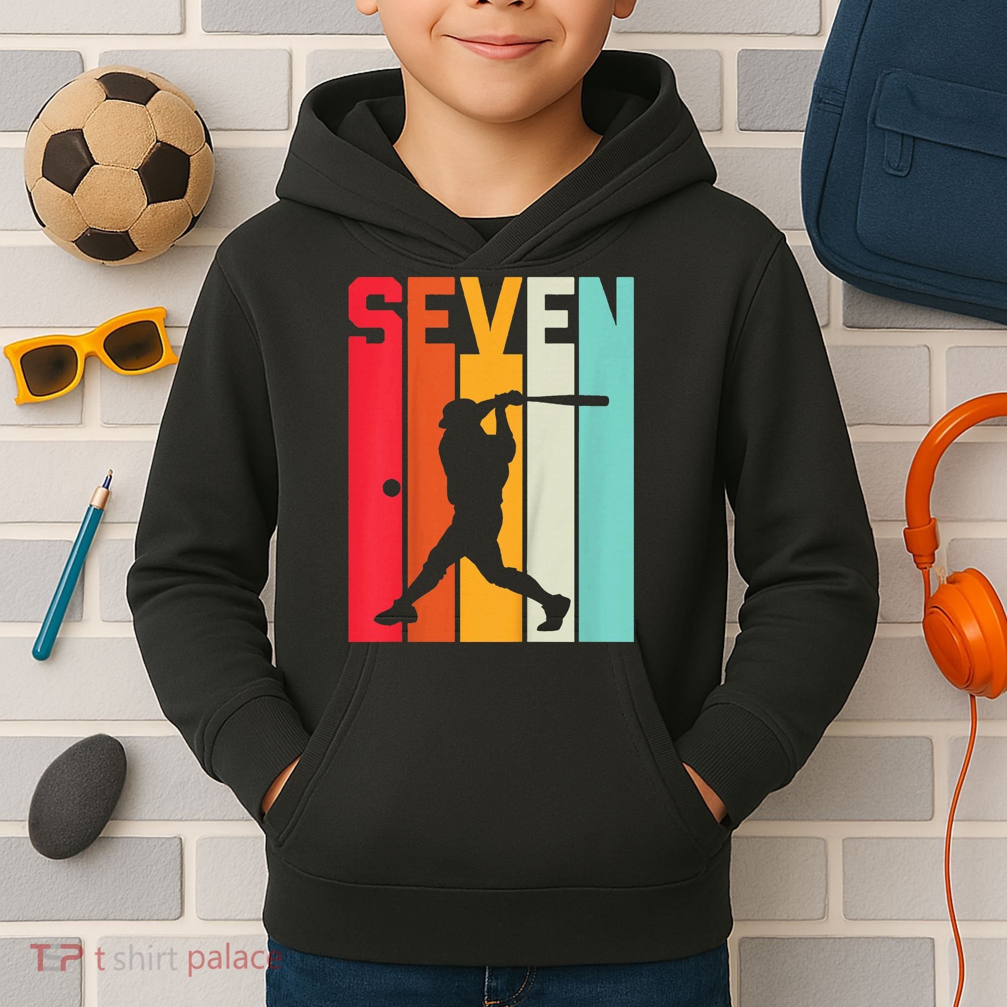 7th Birthday Retro Baseball 7 Years Old Kids Hoodie