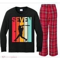 7th Birthday Retro Baseball 7 Years Old Kids Long Sleeve Plaid Pajama Set thumb 0