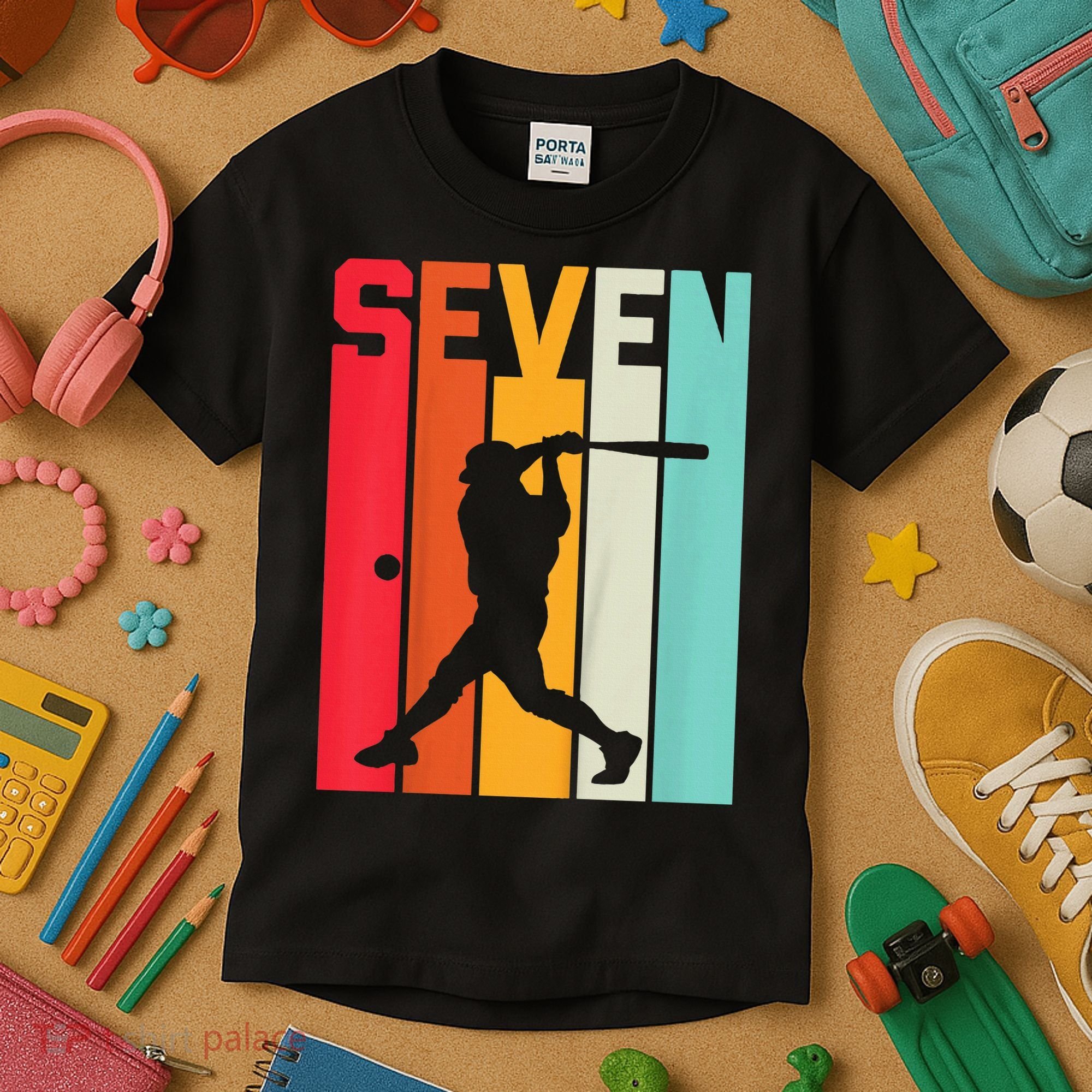 7th Birthday Retro Baseball 7 Years Old Kids T-Shirt