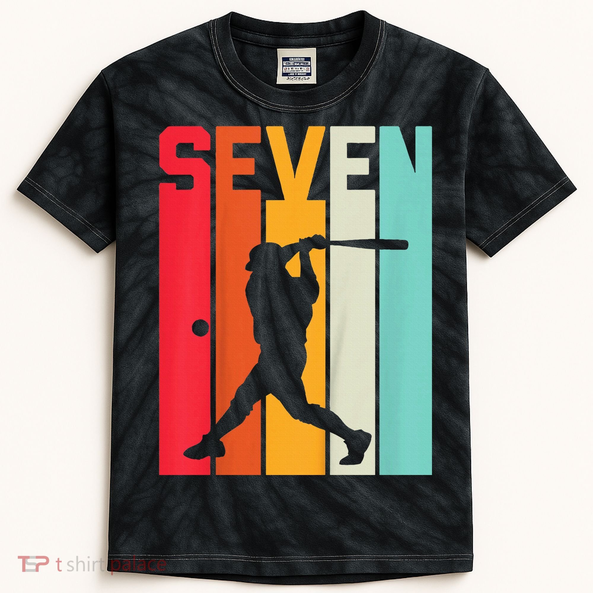 7th Birthday Retro Baseball 7 Years Old Kids Tie-Dye T-Shirt