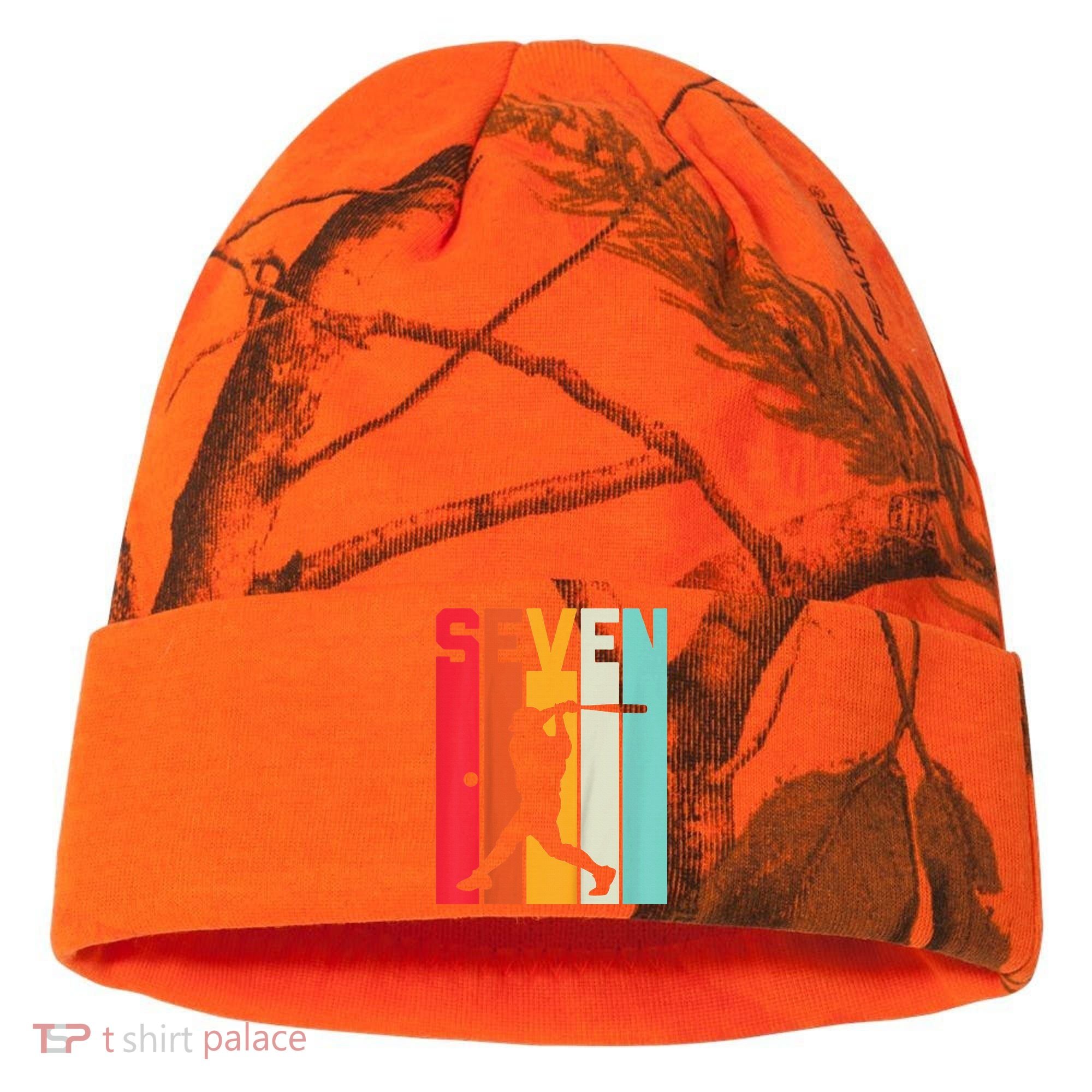 7th Birthday Retro Baseball 7 Years Old Kati Licensed 12" Camo Cuffed Beanie