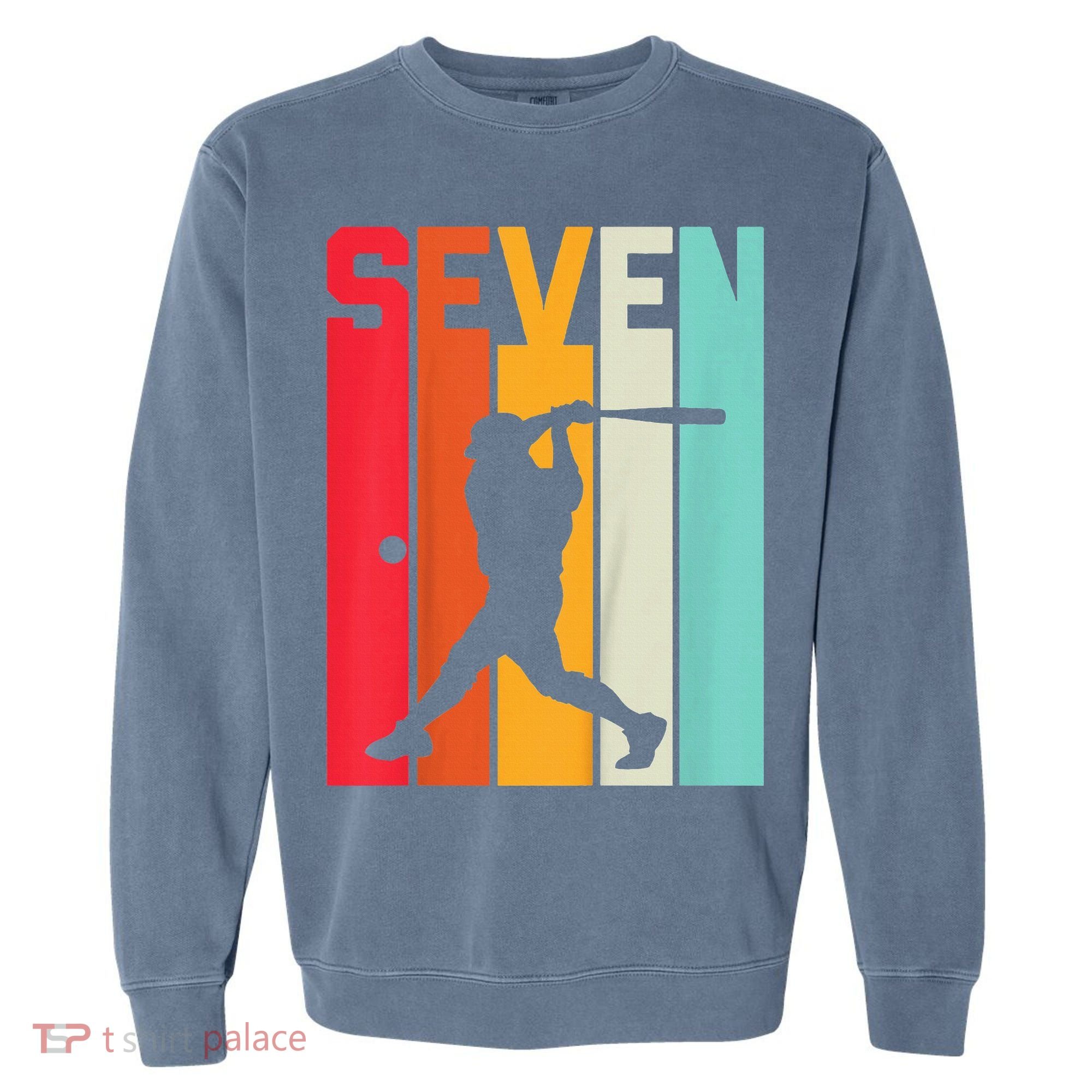 7th Birthday Retro Baseball 7 Years Old Garment-Dyed Sweatshirt