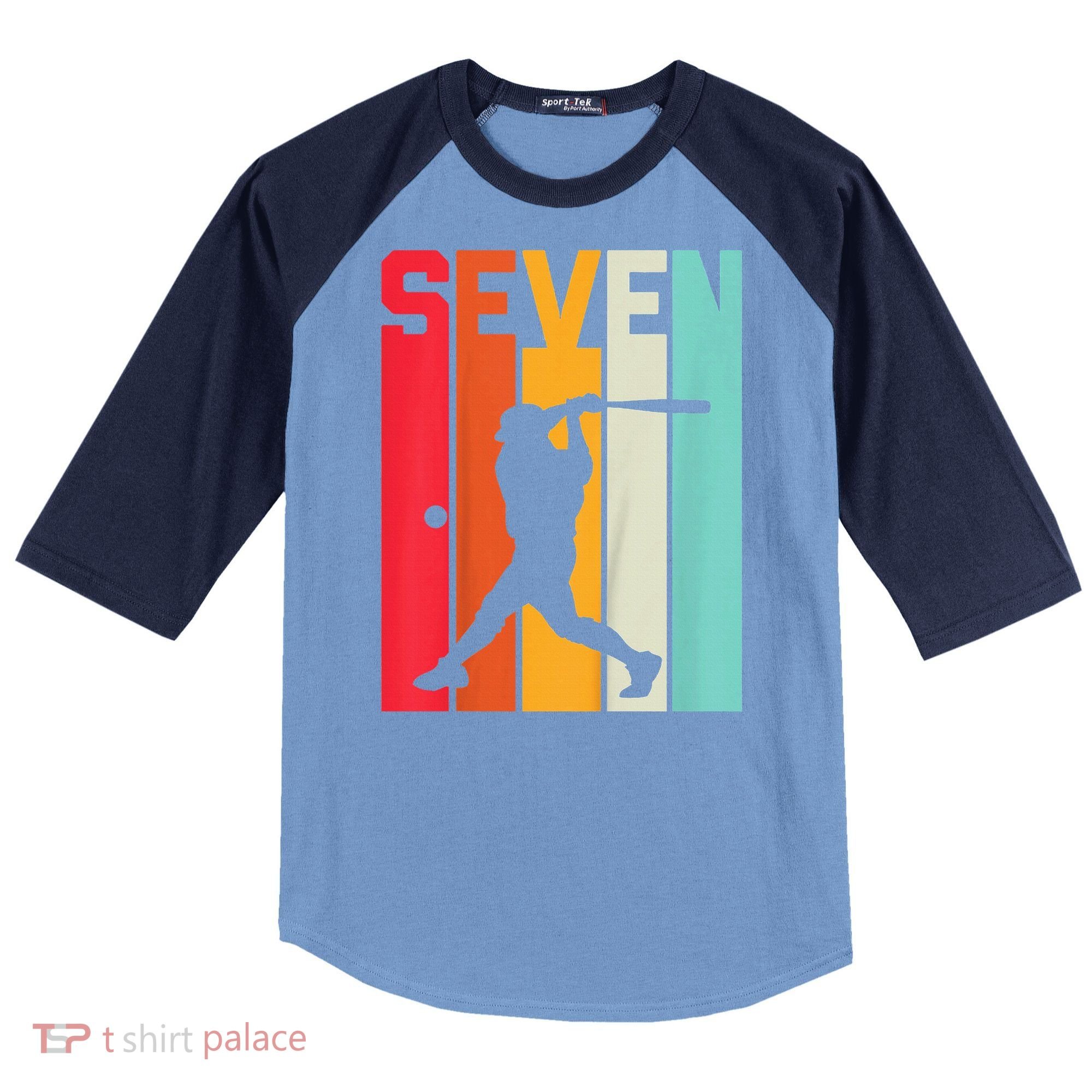 7th Birthday Retro Baseball 7 Years Old Raglan Baseball Sleeve Shirt