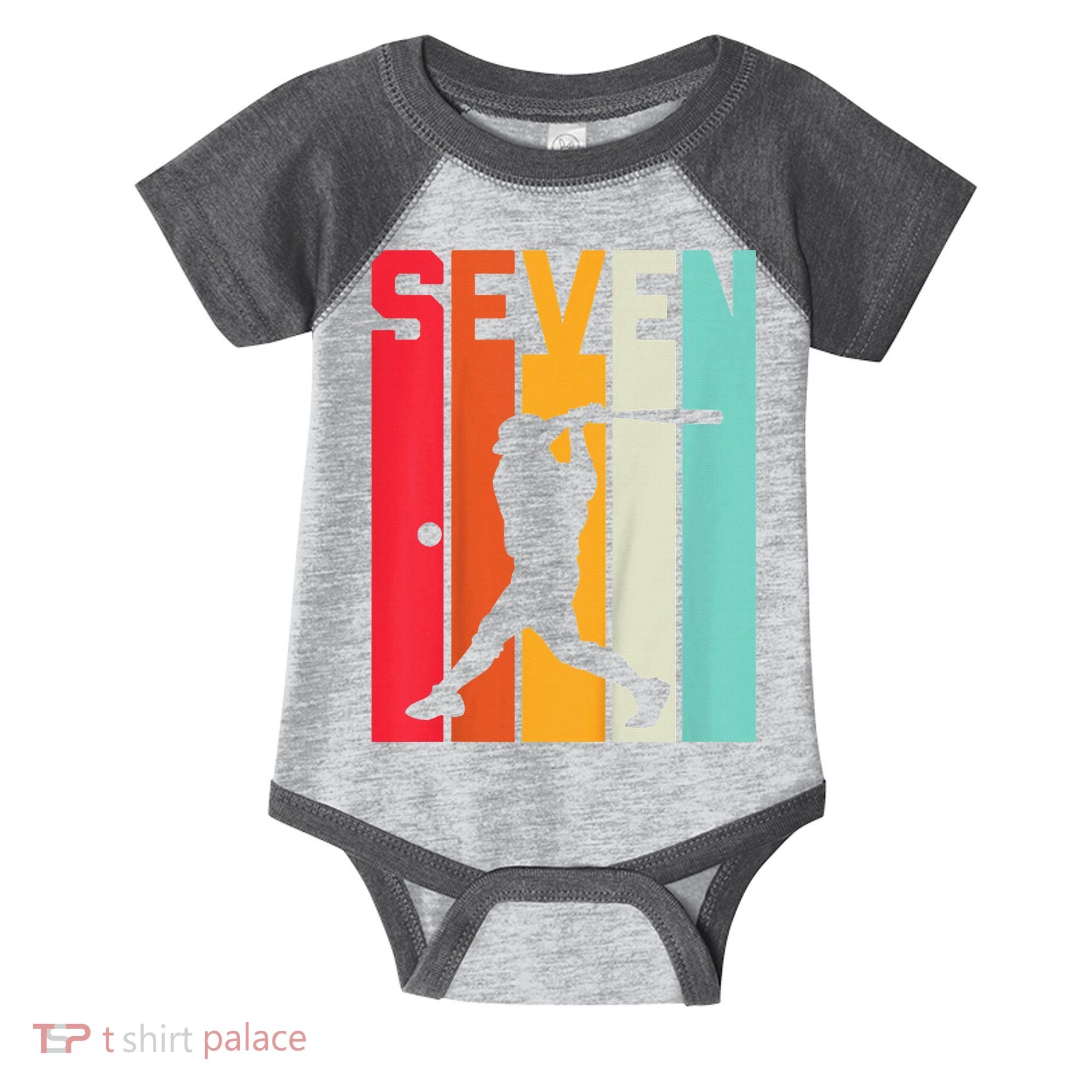 7th Birthday Retro Baseball 7 Years Old Infant Baby Jersey Bodysuit