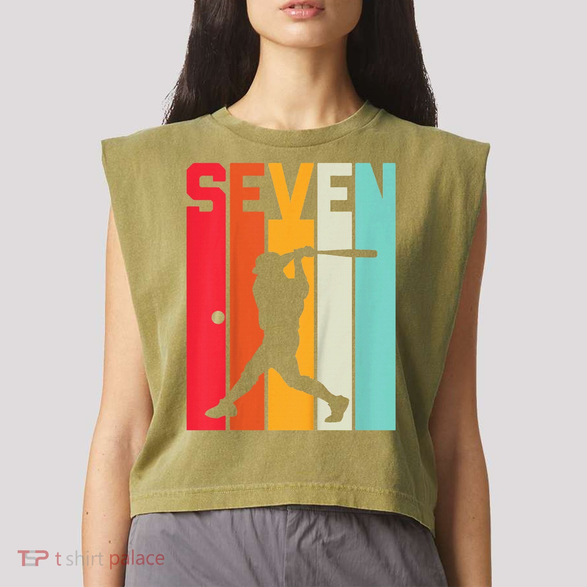7th Birthday Retro Baseball 7 Years Old Garment-Dyed Women's Muscle Tee