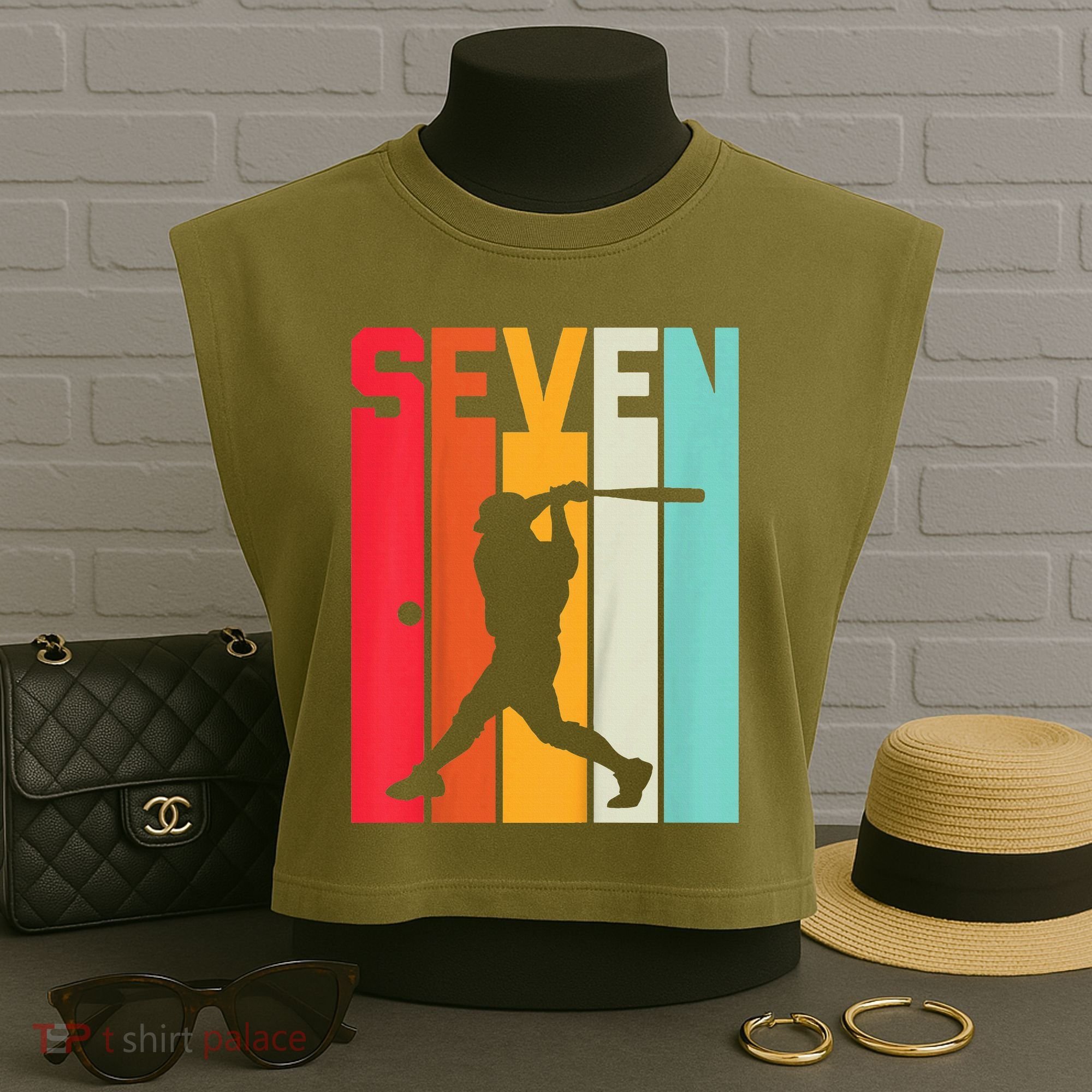 7th Birthday Retro Baseball 7 Years Old Garment-Dyed Women's Muscle Tee