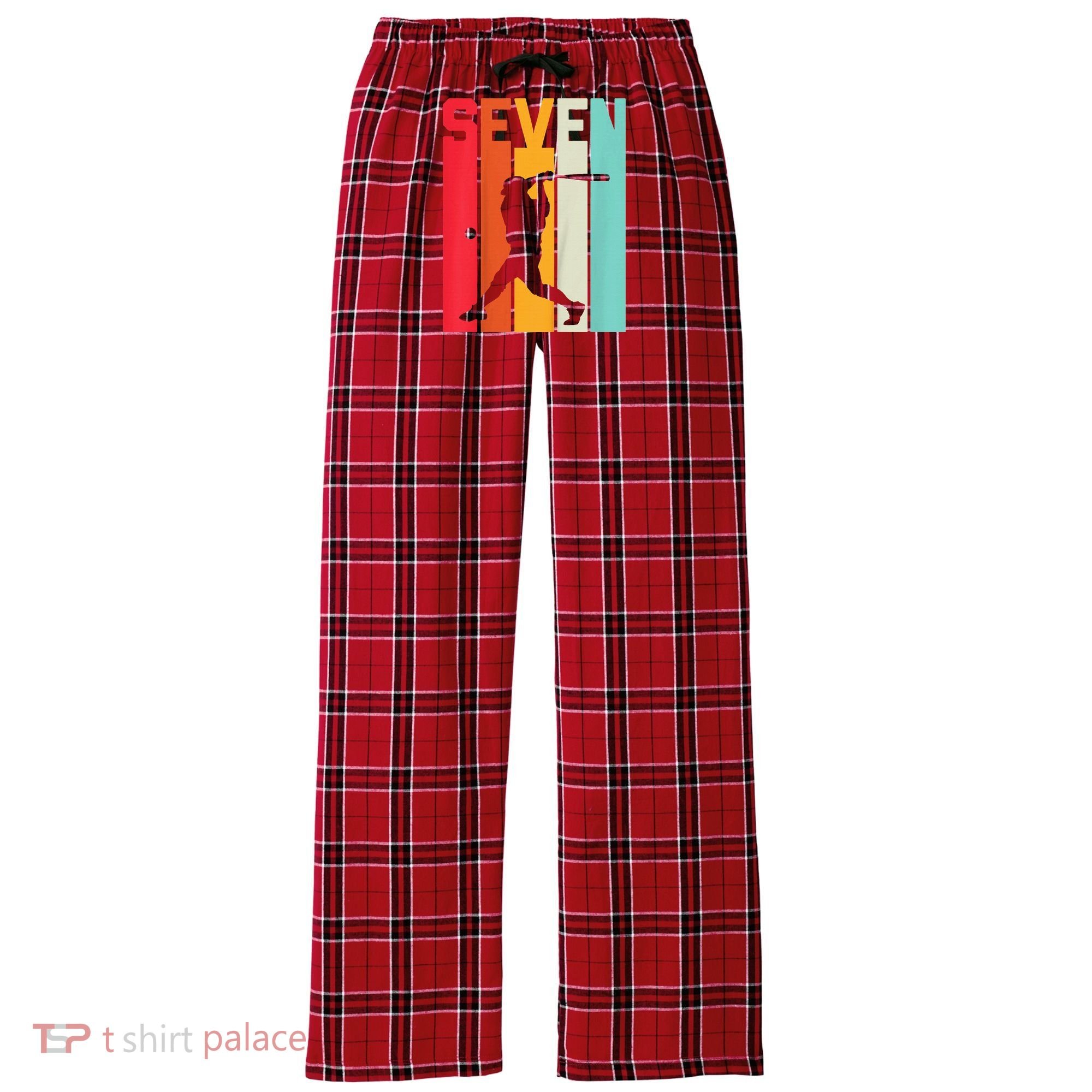 7th Birthday Retro Baseball 7 Years Old Women's Flannel Plaid Pajama Pants