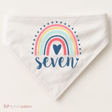 7th Birthday Rainbow Seven Year Old Cute USA-Made Doggie Bandana