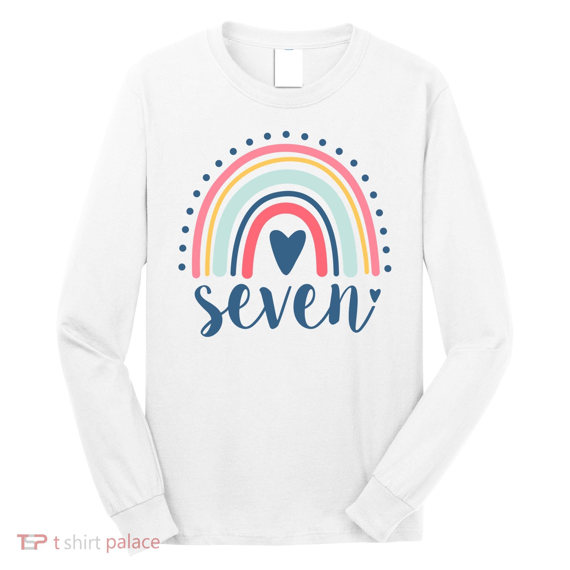 7th Birthday Rainbow Seven Year Old Cute Long Sleeve Shirt