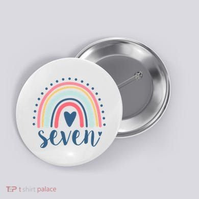 7th Birthday Rainbow Seven Year Old Cute Button