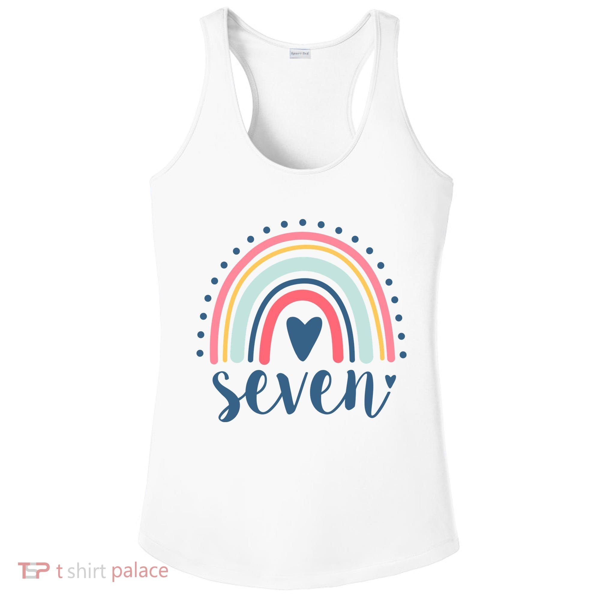 7th Birthday Rainbow Seven Year Old Cute Ladies PosiCharge Competitor Racerback Tank
