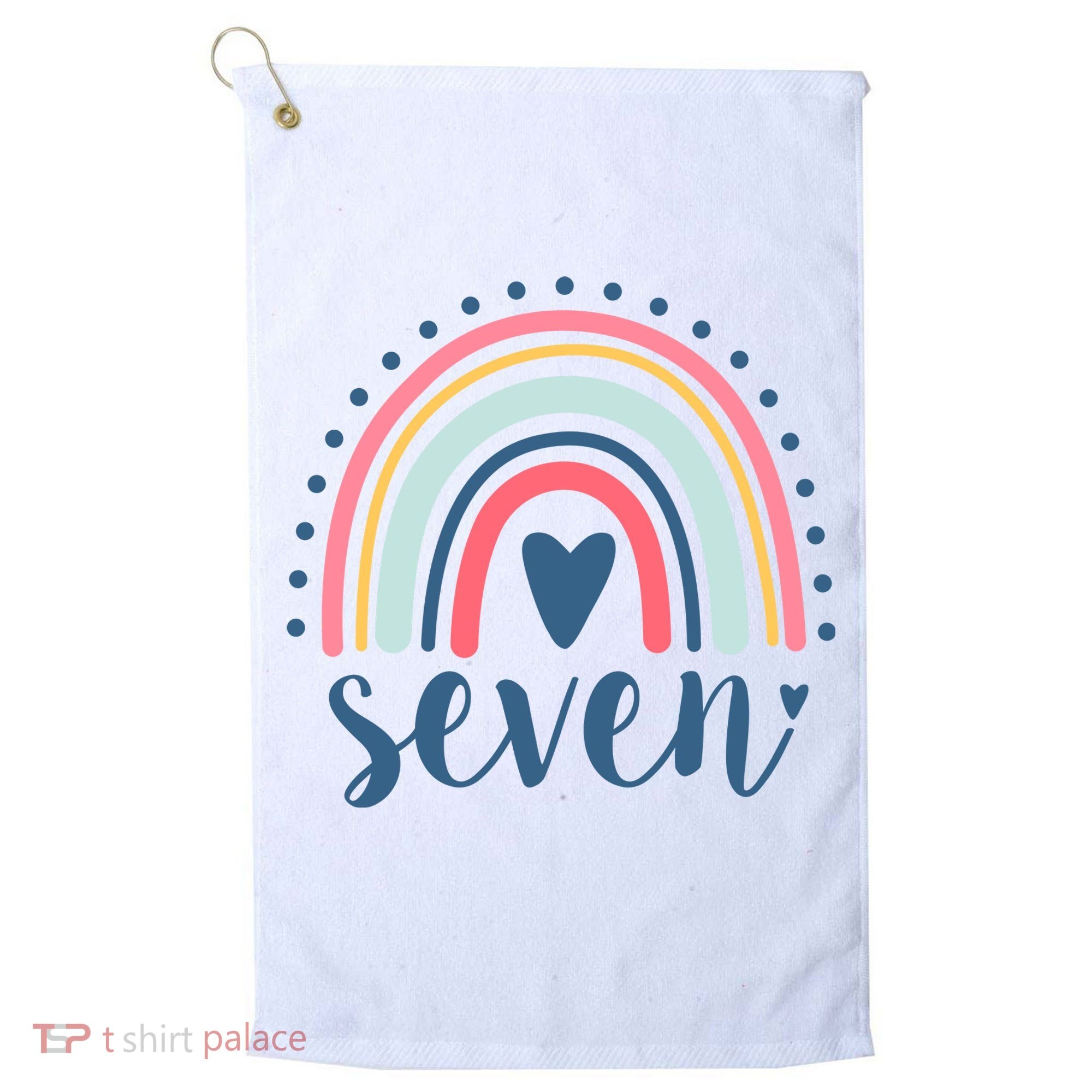 7th Birthday Rainbow Seven Year Old Cute Golf Towel