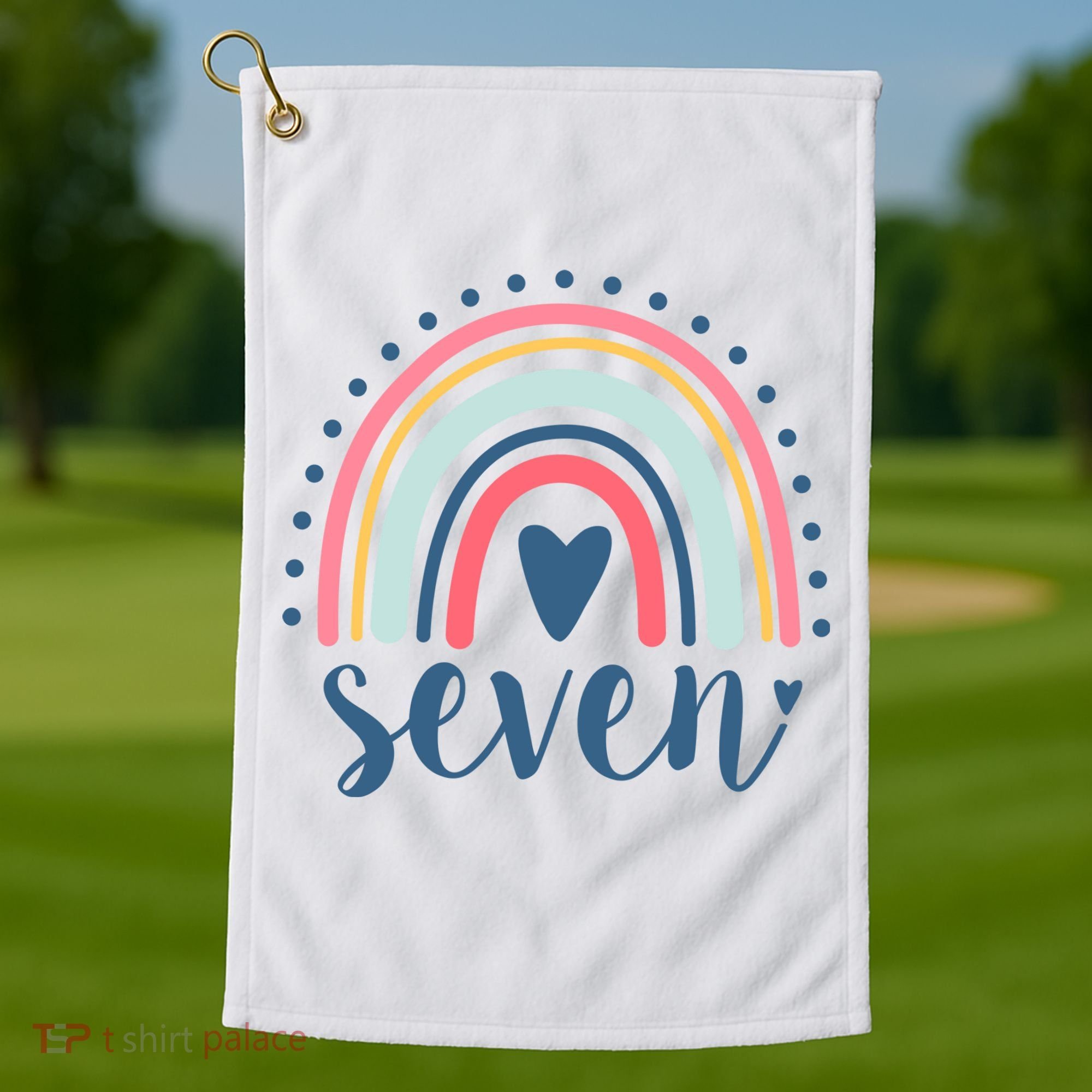 7th Birthday Rainbow Seven Year Old Cute Golf Towel