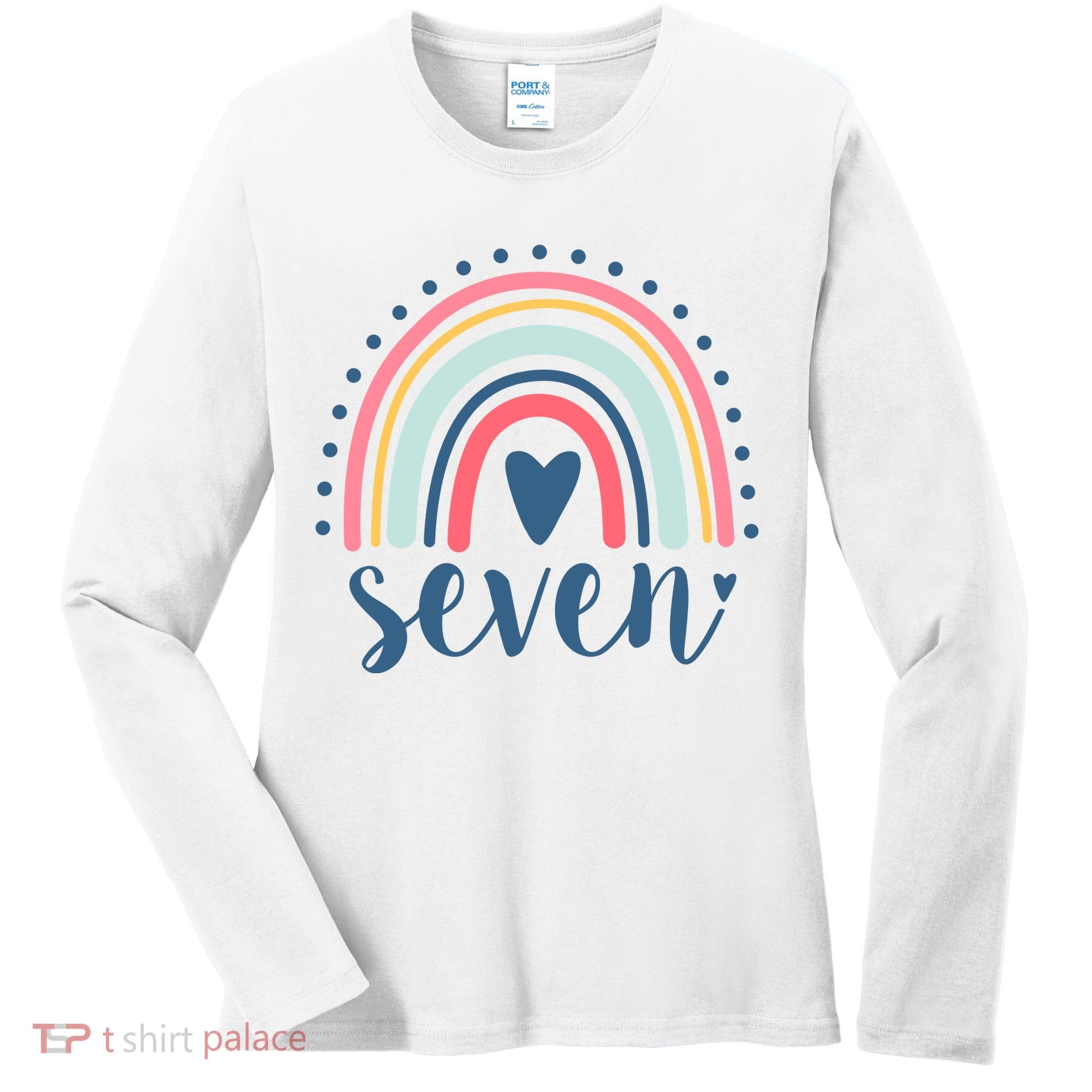 7th Birthday Rainbow Seven Year Old Cute Women's Long Sleeve Shirt