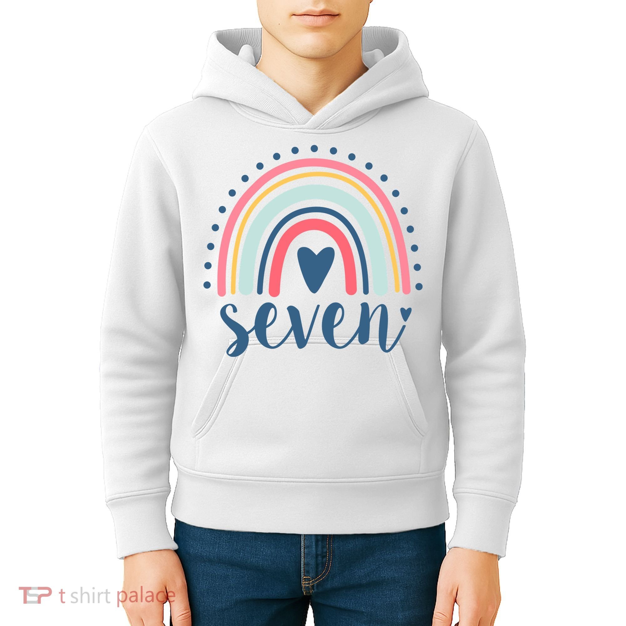 7th Birthday Rainbow Seven Year Old Cute Kids Hoodie