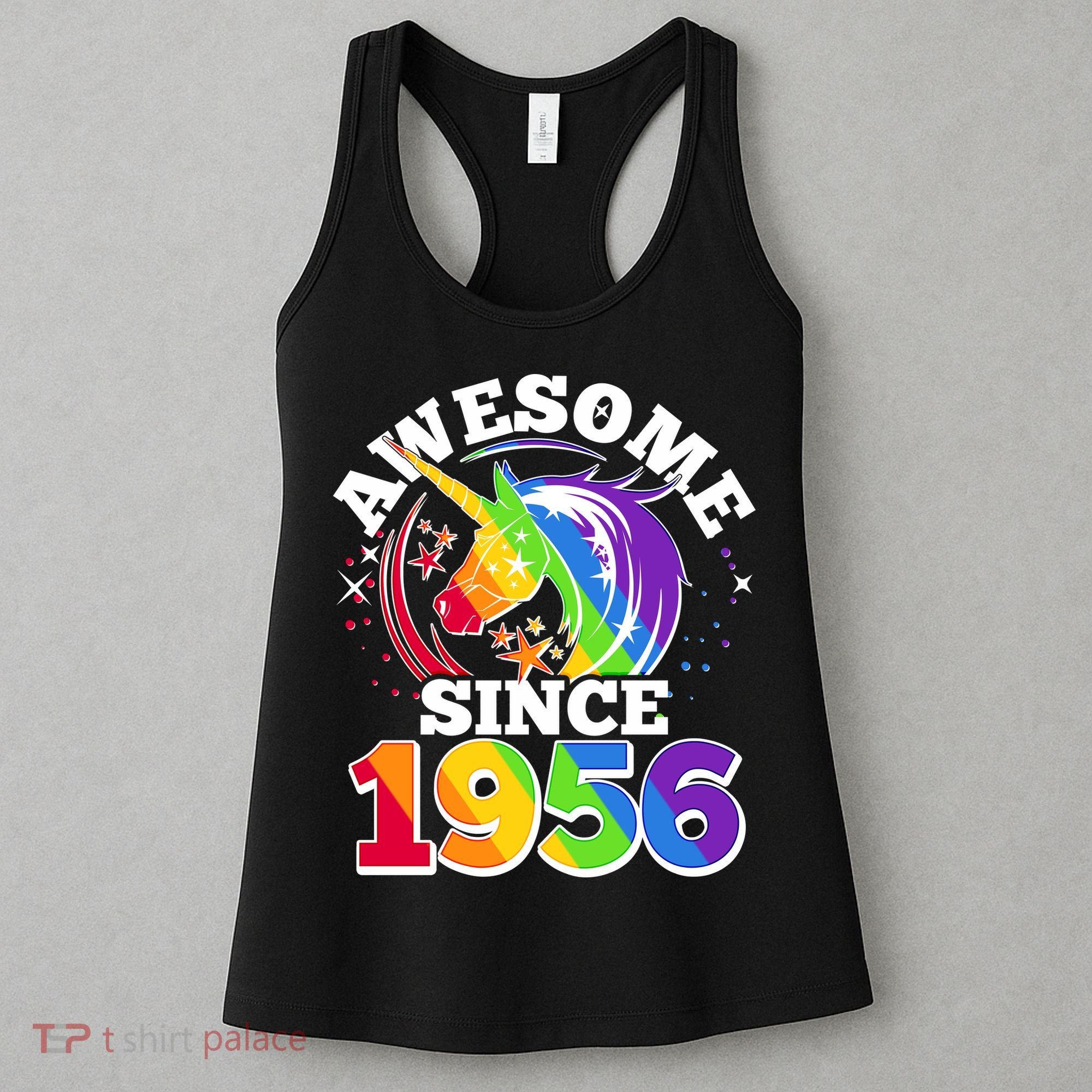 70th Birthday Rainbow Unicorn Awesome Since 1956 Women's Tank Top