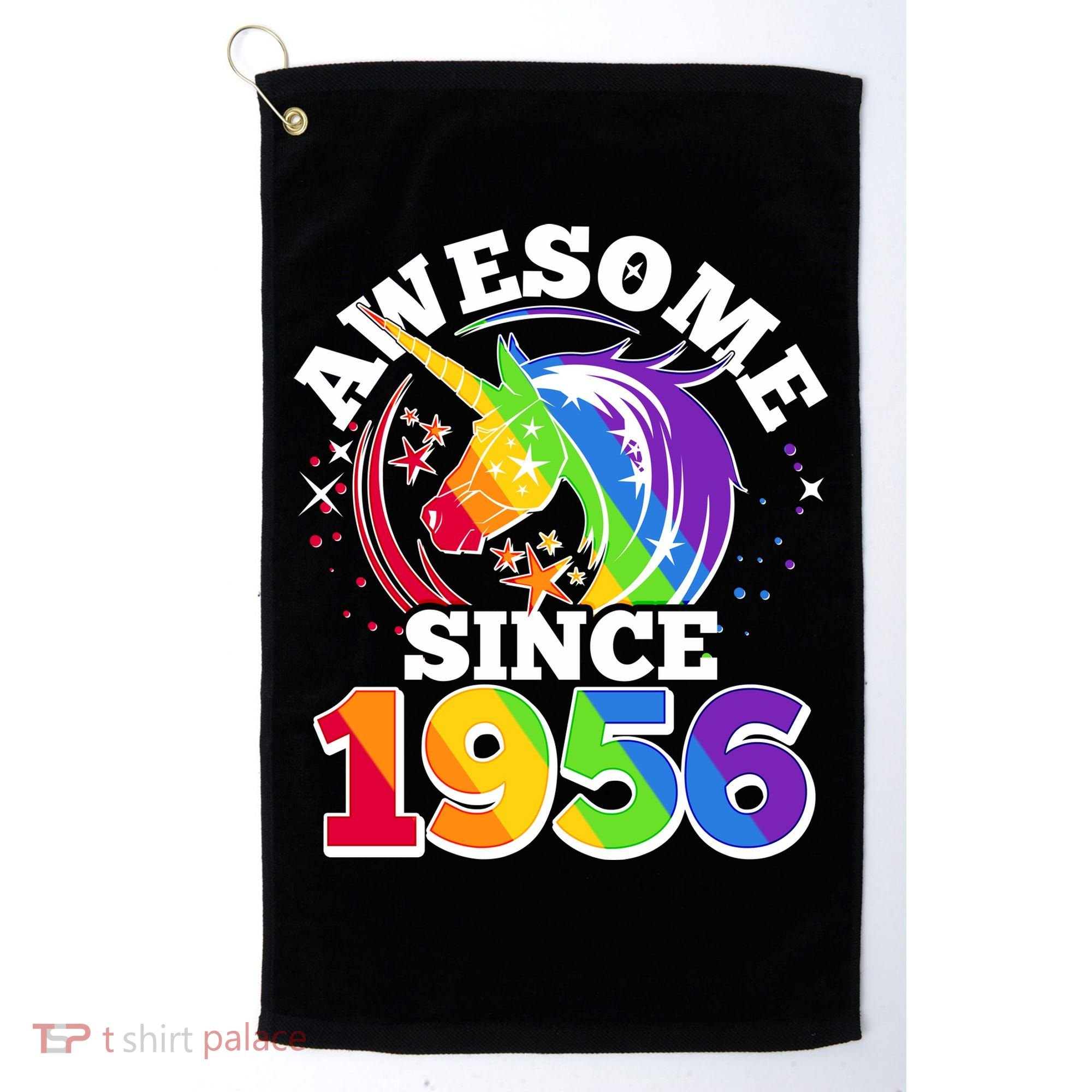 70th Birthday Rainbow Unicorn Awesome Since 1956 Golf Towel